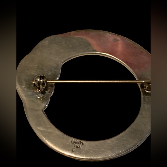 925 Sterling Silver Vintage Bayanihan Ribbed Pin Brooch  2” diameter. - Picture 5 of 11